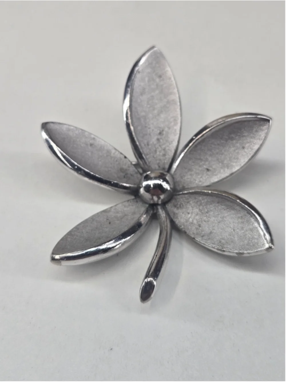 Trifari Alfred Philippe Silver Tone Flower Brooch Botanical Matte Textured